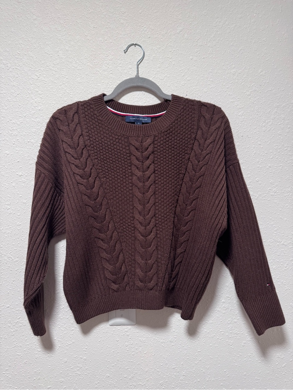 Tommy Hilfiger Brown Cable Crewneck Sweater